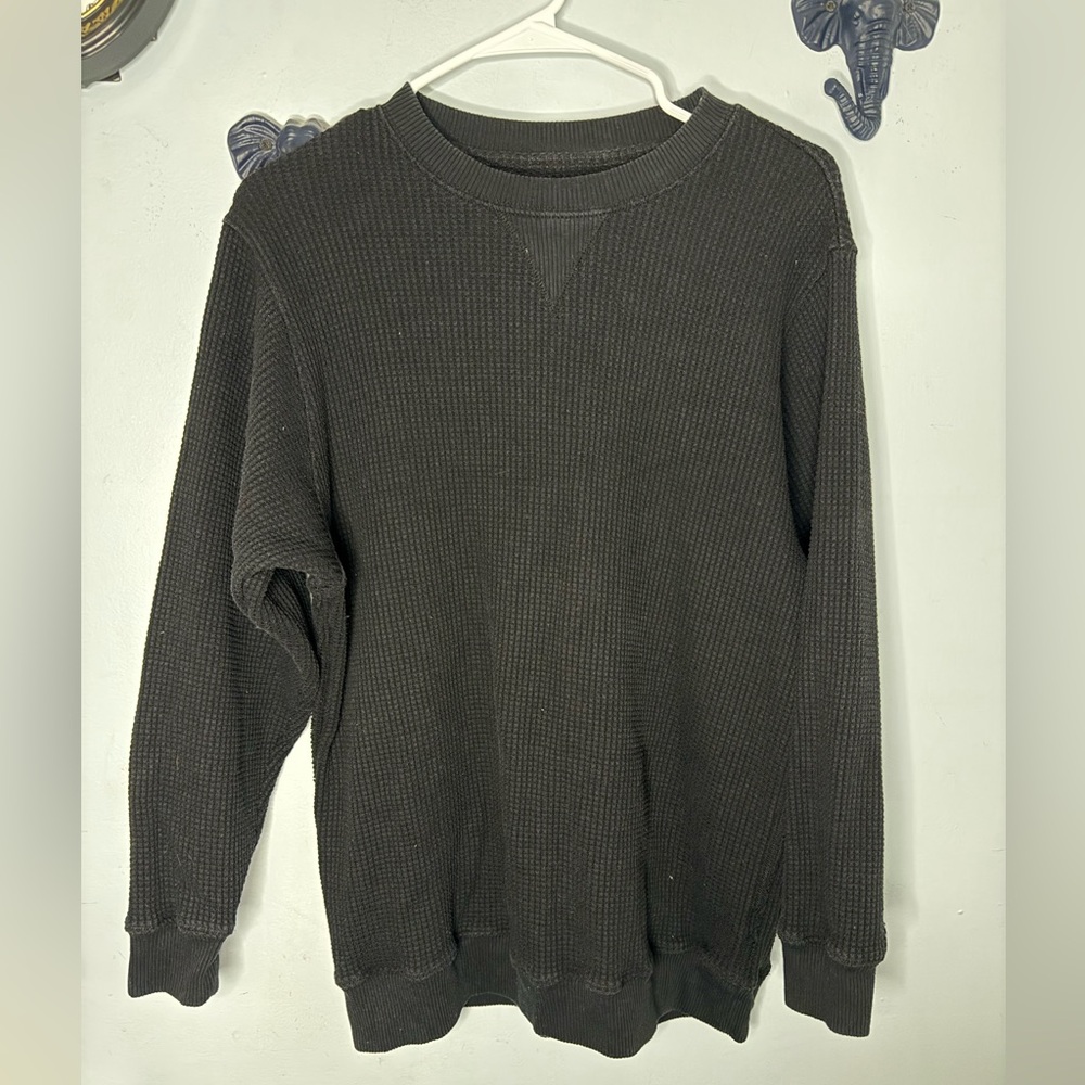 Aerie Women's Charcoal Waffle Knit Crewneck Sweater